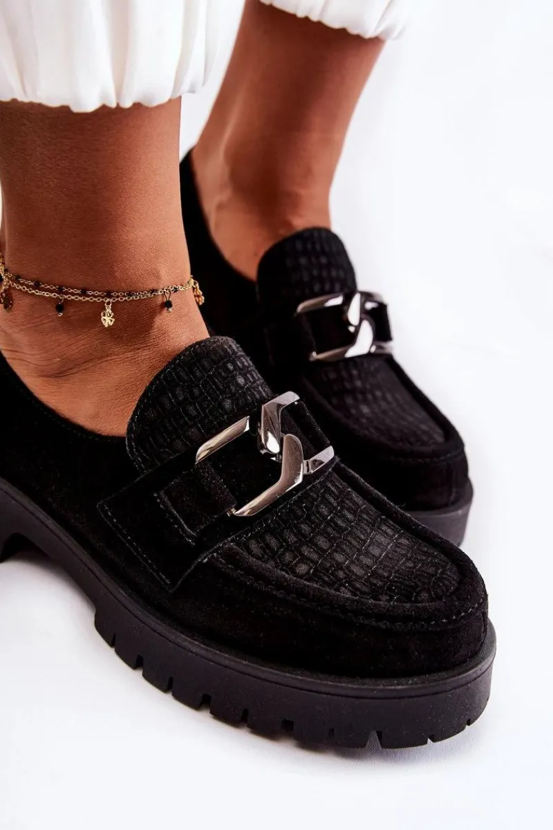 Półbuty Skórzane|Mokasyny Damskie Zamszowe>Boto Modne Zamszowe Półbuty Loafery Czarne Lemar Rayhan