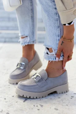 Hot Boto Modne Zamszowe Półbuty Loafery Jasnoszare Rayhan