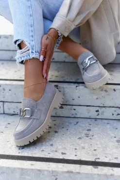 Hot Boto Modne Zamszowe Półbuty Loafery Jasnoszare Rayhan