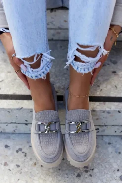 Hot Boto Modne Zamszowe Półbuty Loafery Jasnoszare Rayhan