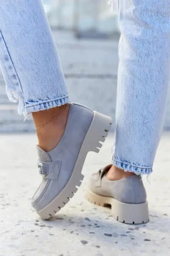 Hot Boto Modne Zamszowe Półbuty Loafery Jasnoszare Rayhan