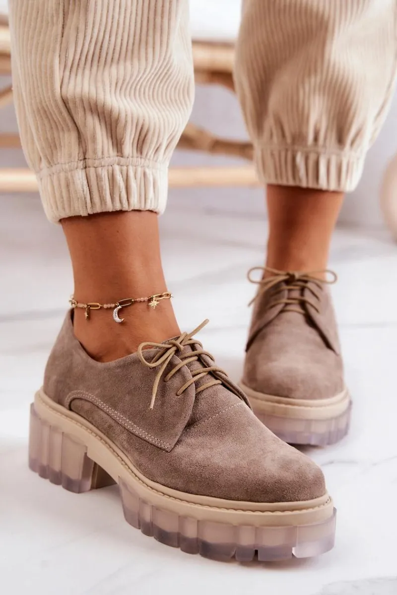 Online Boto Modne Zamszowe Półbuty Loafery Beżowe Lauriss