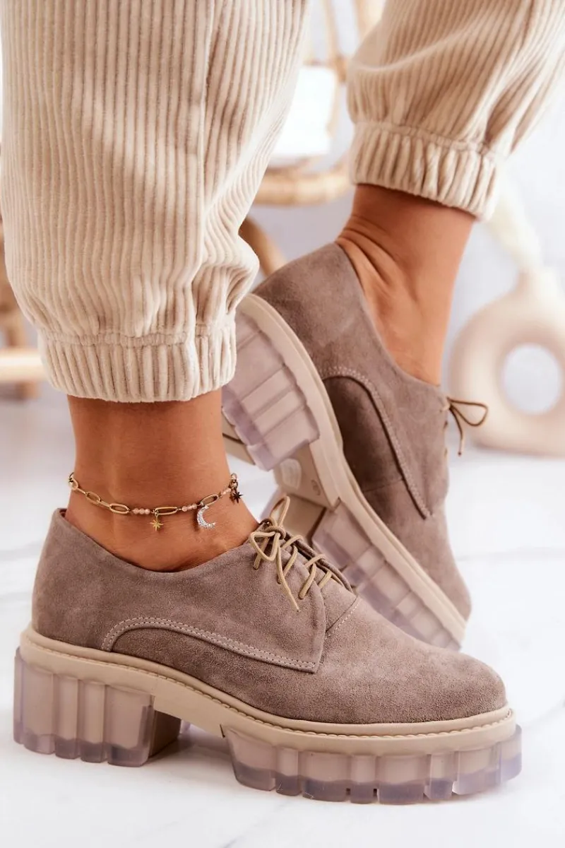 Online Boto Modne Zamszowe Półbuty Loafery Beżowe Lauriss