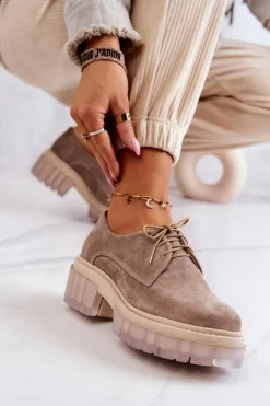 Online Boto Modne Zamszowe Półbuty Loafery Beżowe Lauriss