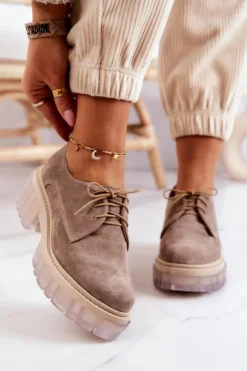 Online Boto Modne Zamszowe Półbuty Loafery Beżowe Lauriss