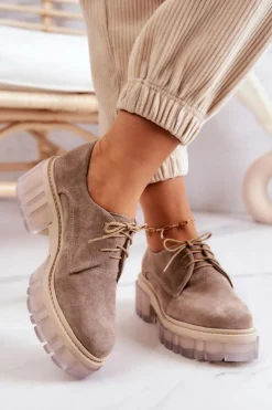 Online Boto Modne Zamszowe Półbuty Loafery Beżowe Lauriss