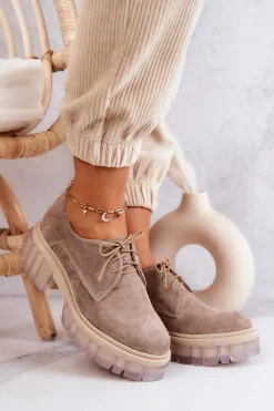 Online Boto Modne Zamszowe Półbuty Loafery Beżowe Lauriss