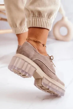 Online Boto Modne Zamszowe Półbuty Loafery Beżowe Lauriss