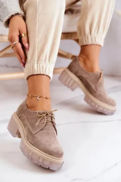 Online Boto Modne Zamszowe Półbuty Loafery Beżowe Lauriss