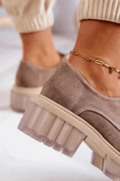 Online Boto Modne Zamszowe Półbuty Loafery Beżowe Lauriss