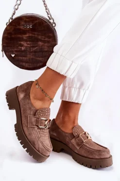 New Modne Zamszowe Półbuty Loafery Jasnobrązowy Lemar Rayhan Damskie Półbuty Skórzane|Mokasyny Damskie Zamszowe