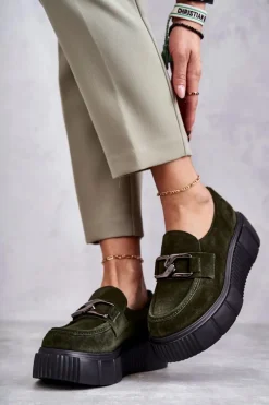 Best Modne Zamszowe Półbuty Na Platformie Khaki Lemar Marsol Damskie Półbuty Skórzane