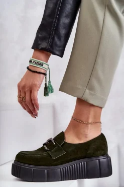 Best Modne Zamszowe Półbuty Na Platformie Khaki Lemar Marsol Damskie Półbuty Skórzane
