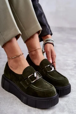 Best Modne Zamszowe Półbuty Na Platformie Khaki Lemar Marsol Damskie Półbuty Skórzane