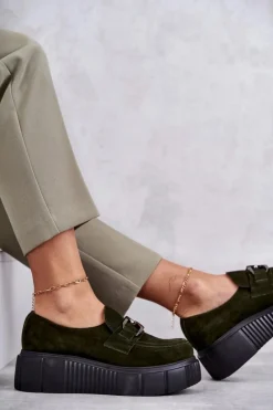 Best Modne Zamszowe Półbuty Na Platformie Khaki Lemar Marsol Damskie Półbuty Skórzane