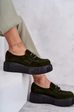 Best Modne Zamszowe Półbuty Na Platformie Khaki Lemar Marsol Damskie Półbuty Skórzane