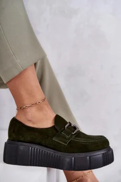 Best Modne Zamszowe Półbuty Na Platformie Khaki Lemar Marsol Damskie Półbuty Skórzane