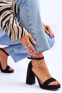 Best Boto Modne Zamszowe Sandałki Na Kwadratowym Obcasie Czarne Merila