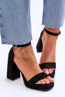 Best Boto Modne Zamszowe Sandałki Na Kwadratowym Obcasie Czarne Merila