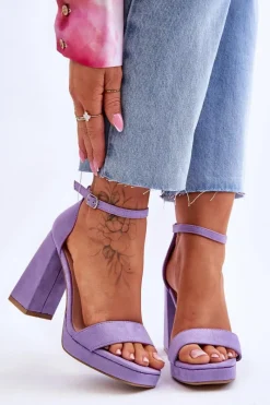 Sandały Na Obcasie>Boto Modne Zamszowe Sandałki Na Kwadratowym Obcasie Fioletowe Merila