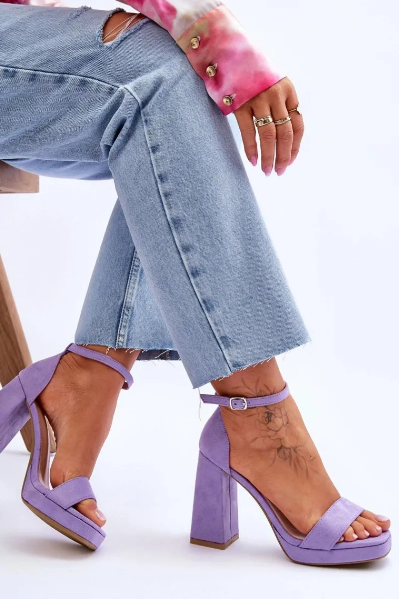 Sandały Na Obcasie>Boto Modne Zamszowe Sandałki Na Kwadratowym Obcasie Fioletowe Merila