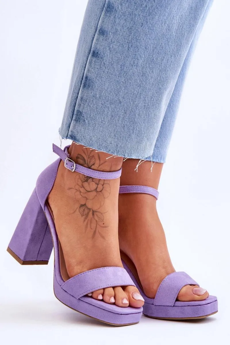 Sandały Na Obcasie>Boto Modne Zamszowe Sandałki Na Kwadratowym Obcasie Fioletowe Merila