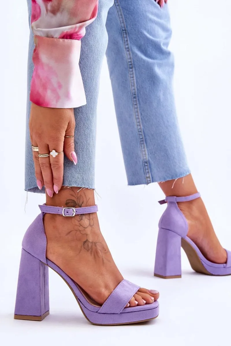 Sandały Na Obcasie>Boto Modne Zamszowe Sandałki Na Kwadratowym Obcasie Fioletowe Merila