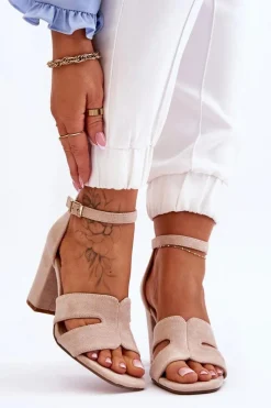 Sandały Na Obcasie>Boto Modne Zamszowe Sandałki Na Obcasie Beżowe Aubrey