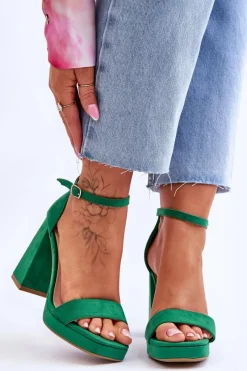 Sandały Na Obcasie>Boto Modne Zamszowe Sandałki Na Kwadratowym Obcasie Zielone Merila
