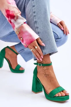 Sandały Na Obcasie>Boto Modne Zamszowe Sandałki Na Kwadratowym Obcasie Zielone Merila