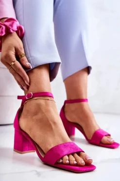 Buty damskie Vinceza Modne Zamszowe Sandały Na Słupku Fuksja Rovena