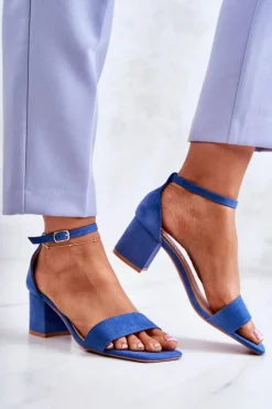 Sandały Na Obcasie>Buty damskie Vinceza Modne Zamszowe Sandały Na Słupku Niebieskie Rovena