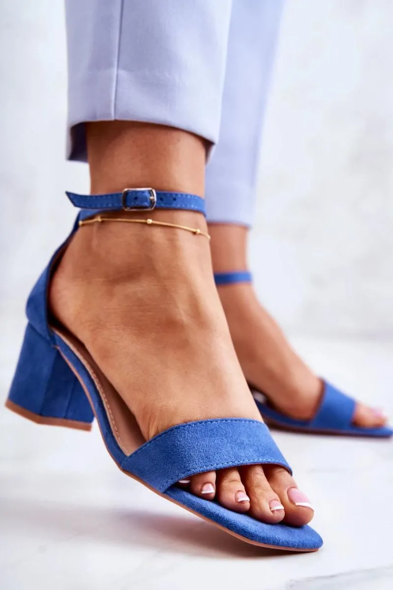 Sandały Na Obcasie>Buty damskie Vinceza Modne Zamszowe Sandały Na Słupku Niebieskie Rovena