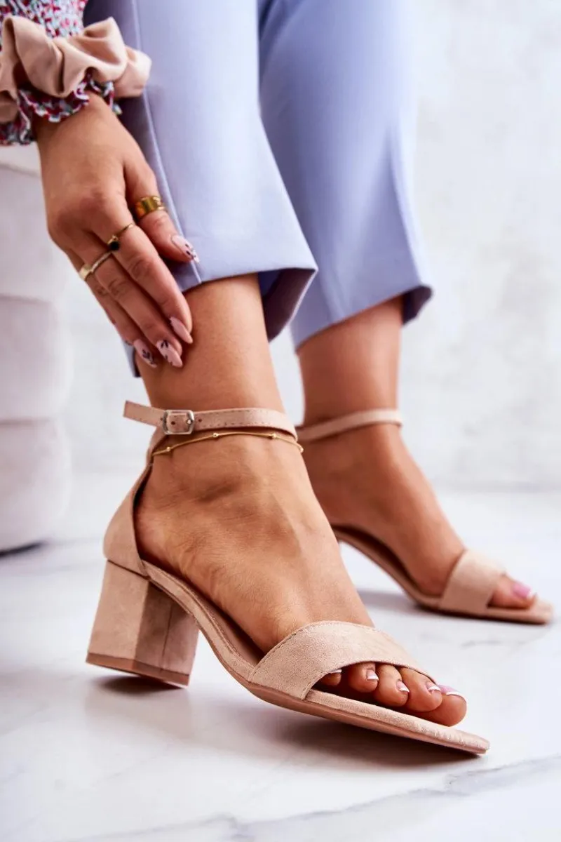 Discount Modne Zamszowe Sandały Na Słupku Beżowe Rovena Damskie Sandały Na Obcasie