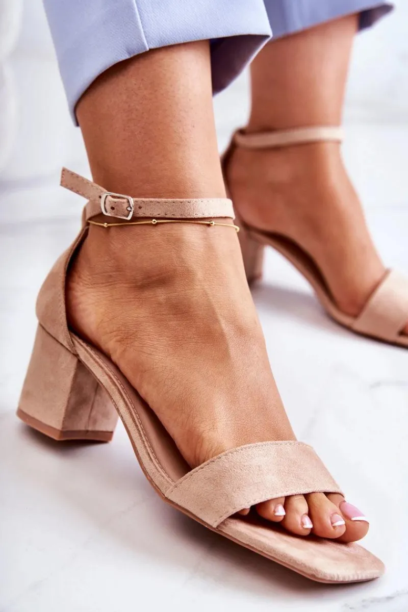 Discount Modne Zamszowe Sandały Na Słupku Beżowe Rovena Damskie Sandały Na Obcasie