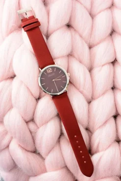 Zegarki>Ernest Modny Skórzany Bordowy Damski Zegarek