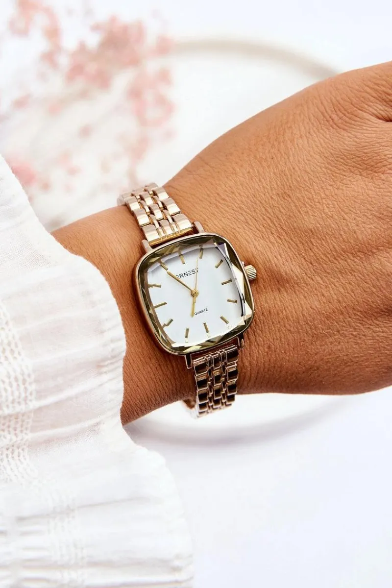 Zegarki>Ernest Modny Zegarek Z Białą Tarczą Złoty