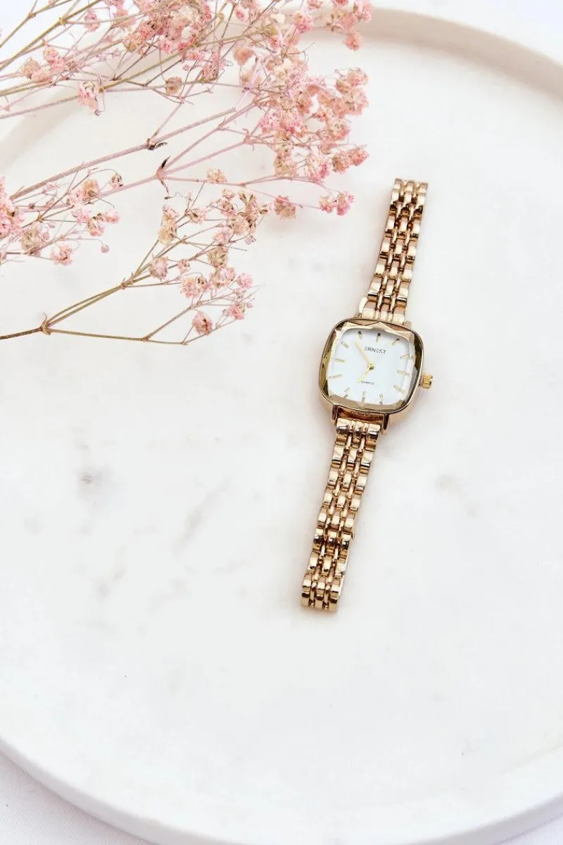 Zegarki>Ernest Modny Zegarek Z Białą Tarczą Złoty