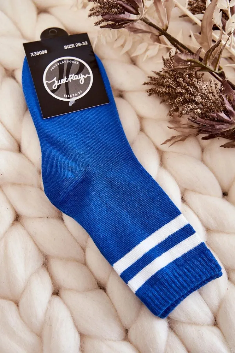 Skarpetki|Skarpetki>Just Play Młodzieżowe Bawełniane Skarpety Sportowe Z Paskami Niebieskie