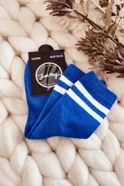 Skarpetki|Skarpetki>Just Play Młodzieżowe Bawełniane Skarpety Sportowe Z Paskami Niebieskie