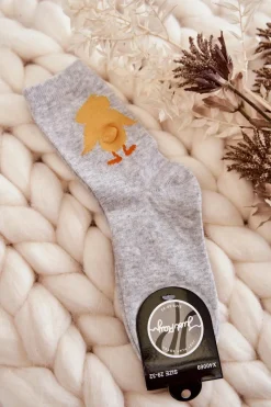 Outlet Młodzieżowe Bawełniane Skarpetki Żółta Kaczka Szare Skarpetki|Skarpetki