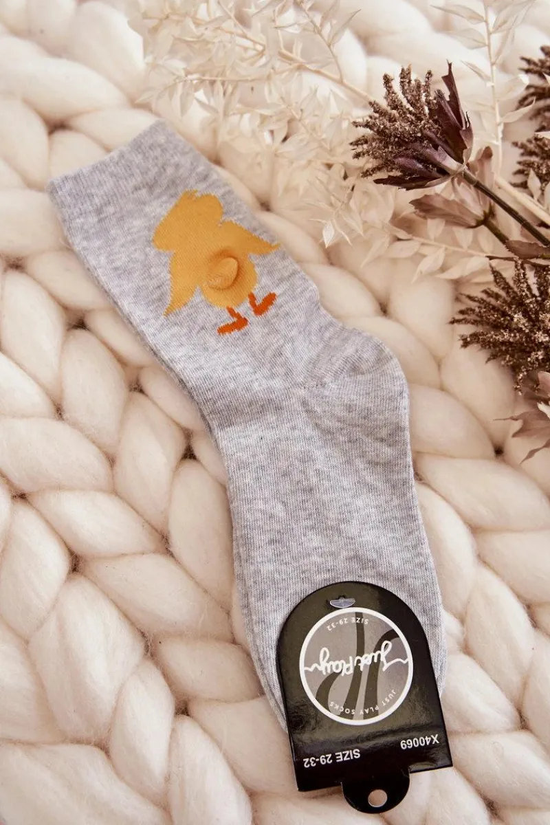 Outlet Młodzieżowe Bawełniane Skarpetki Żółta Kaczka Szare Skarpetki|Skarpetki