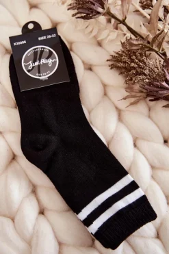 Skarpetki|Skarpetki>Just Play Młodzieżowe Bawełniane Skarpety Sportowe Z Paskami Czarne