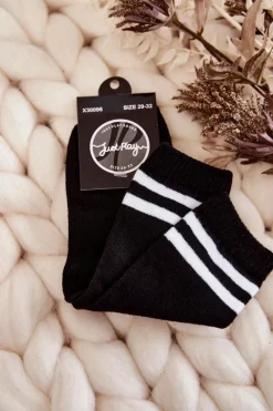 Skarpetki|Skarpetki>Just Play Młodzieżowe Bawełniane Skarpety Sportowe Z Paskami Czarne