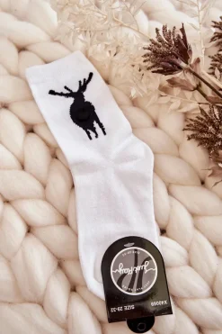 Clearance Just Play Młodzieżowe Bawełniane Skarpetki Czarny Jeleń Białe