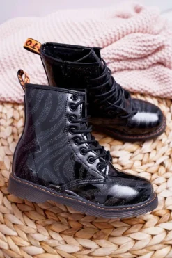 Chłopięce|Dziewczęce>Boto Młodzieżowe Botki Lakierowane z Suwakiem Czarne Omua