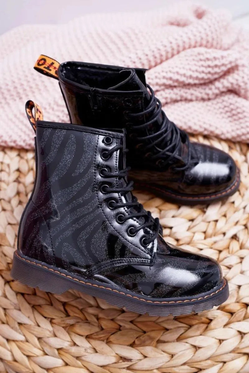 Chłopięce|Dziewczęce>Boto Młodzieżowe Botki Lakierowane z Suwakiem Czarne Omua