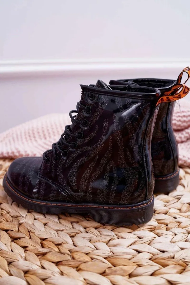 Chłopięce|Dziewczęce>Boto Młodzieżowe Botki Lakierowane z Suwakiem Czarne Omua