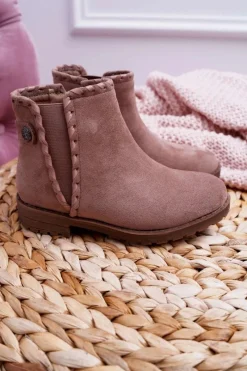 Clearance Młodzieżowe Botki Płaski Obcas Khaki Sicarro Dzieci Dziewczęce