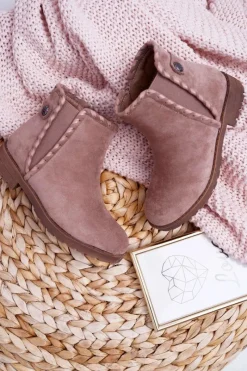 Clearance Młodzieżowe Botki Płaski Obcas Khaki Sicarro Dzieci Dziewczęce